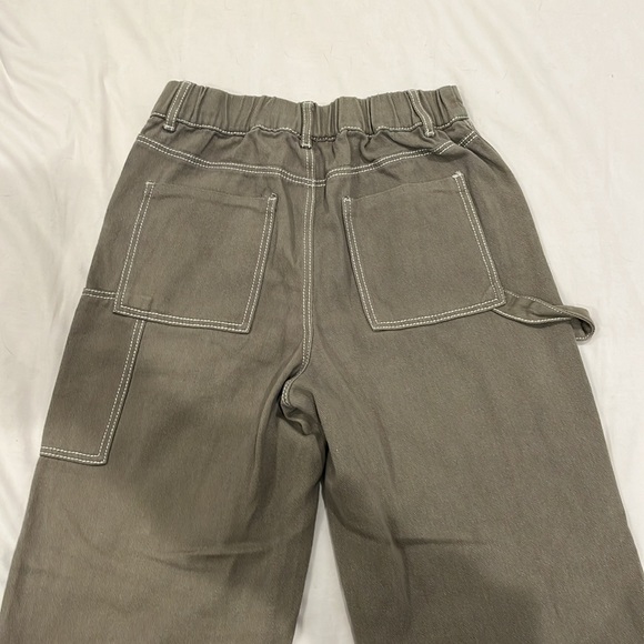Aaron & Amber Wide Leg Denim Cargo Pants Beige - Picture 2 of 4
